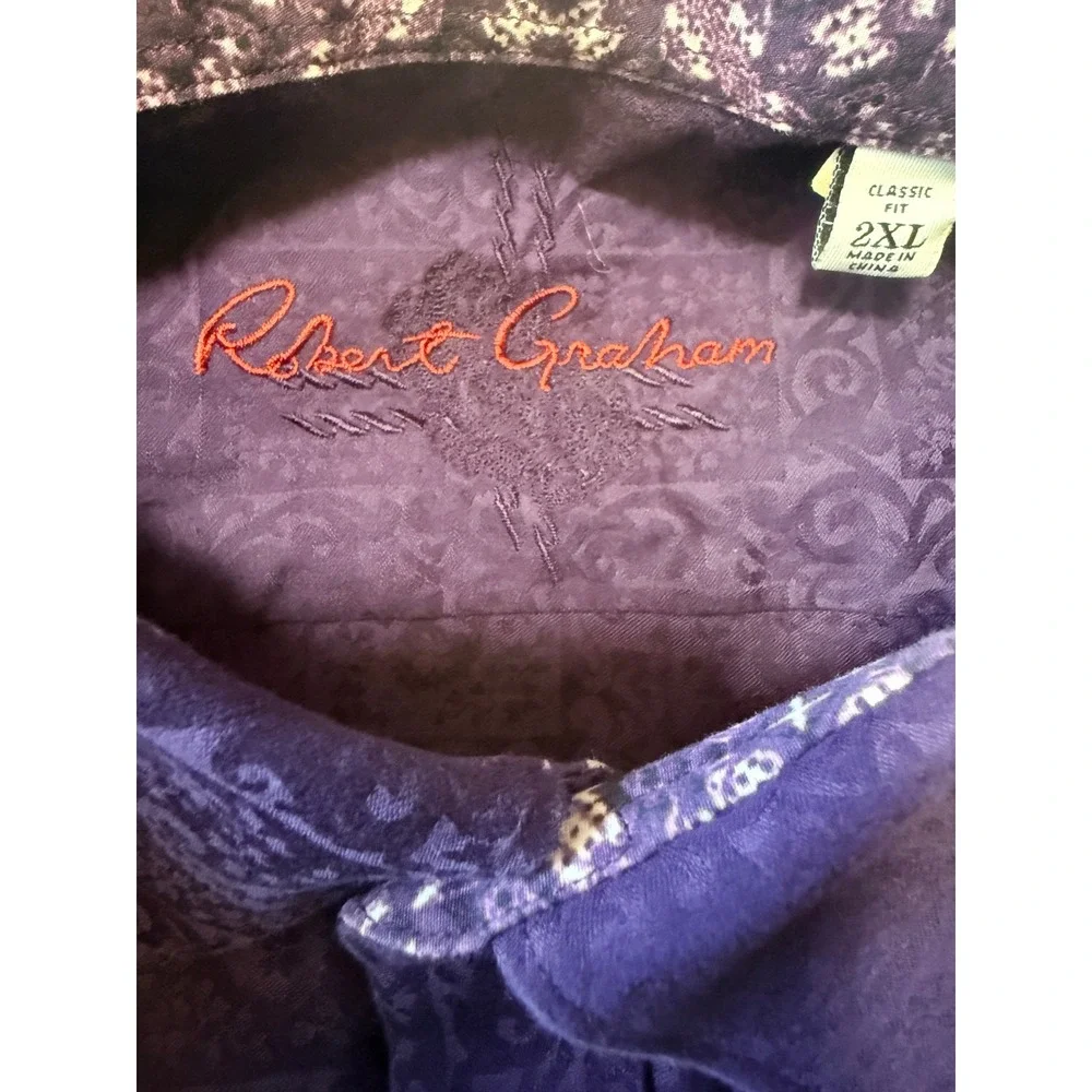 ROBERT GRAHAM - Men's Shirt - Purple Paisley Jacquard Long Sleeve Button - 2XL